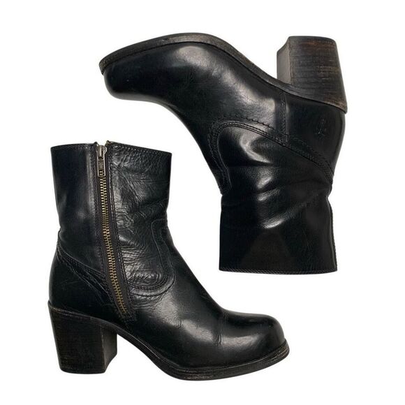 Frye Short Heeled Boots Leather Western Pull On Square Toe Size 6 Black Bootie - Picture 5 of 10
